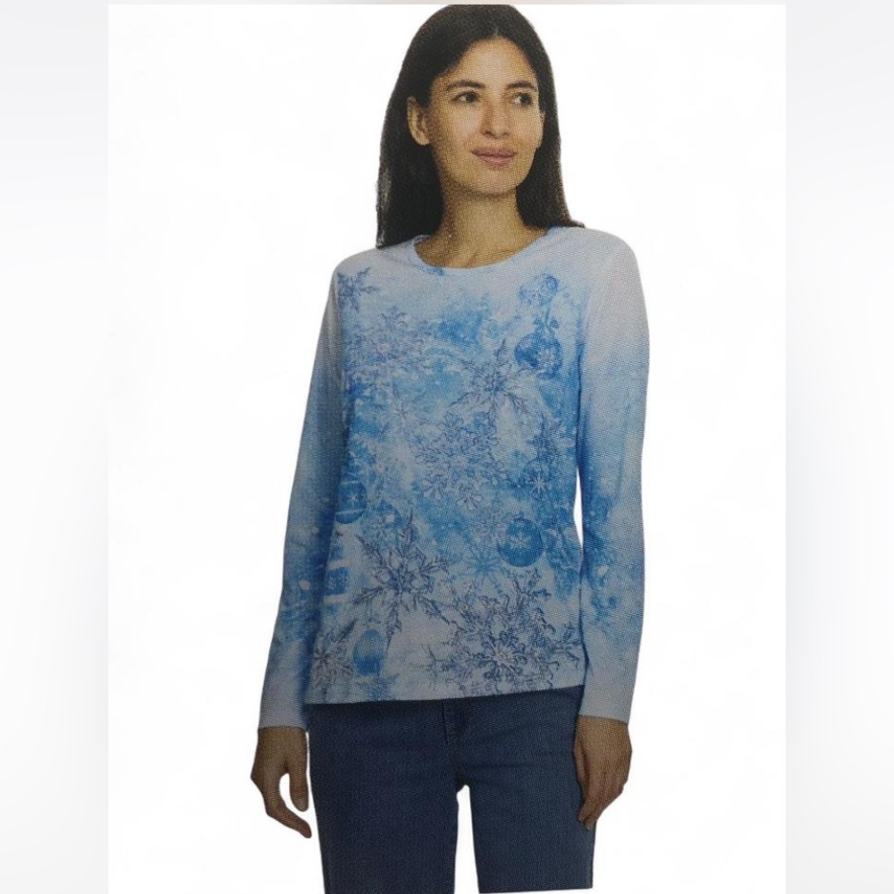 NWT Gloria Vanderbilt Blue Snowflake Long Sleeve Top Size XL